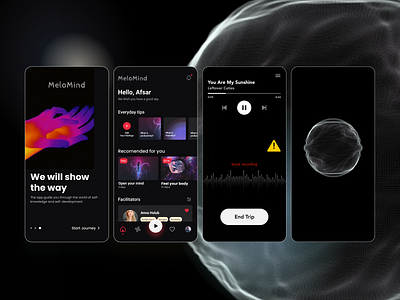 Mind developing app black dark theme mobile app ui