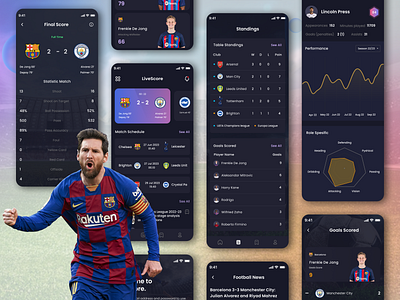 Football app apps design figma figmadesign football graphic design messi mobile mobileapp mobiledesign ui uidesign uiux ux
