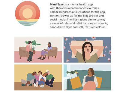 Illustrations (Mind Ease App) branding digital drawing editorial illustration mental health mental health illustration wellness illustration