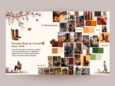 Moodboard for Boots Website boots brand board branding branding design design graphic design landing page mood mood board moodboard rebranding rustic shoes visual identity web design website design