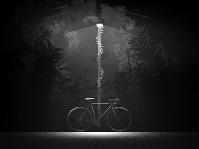 Night Bike bike dark illustration leaves nature night photoshop plants street light swamp texture