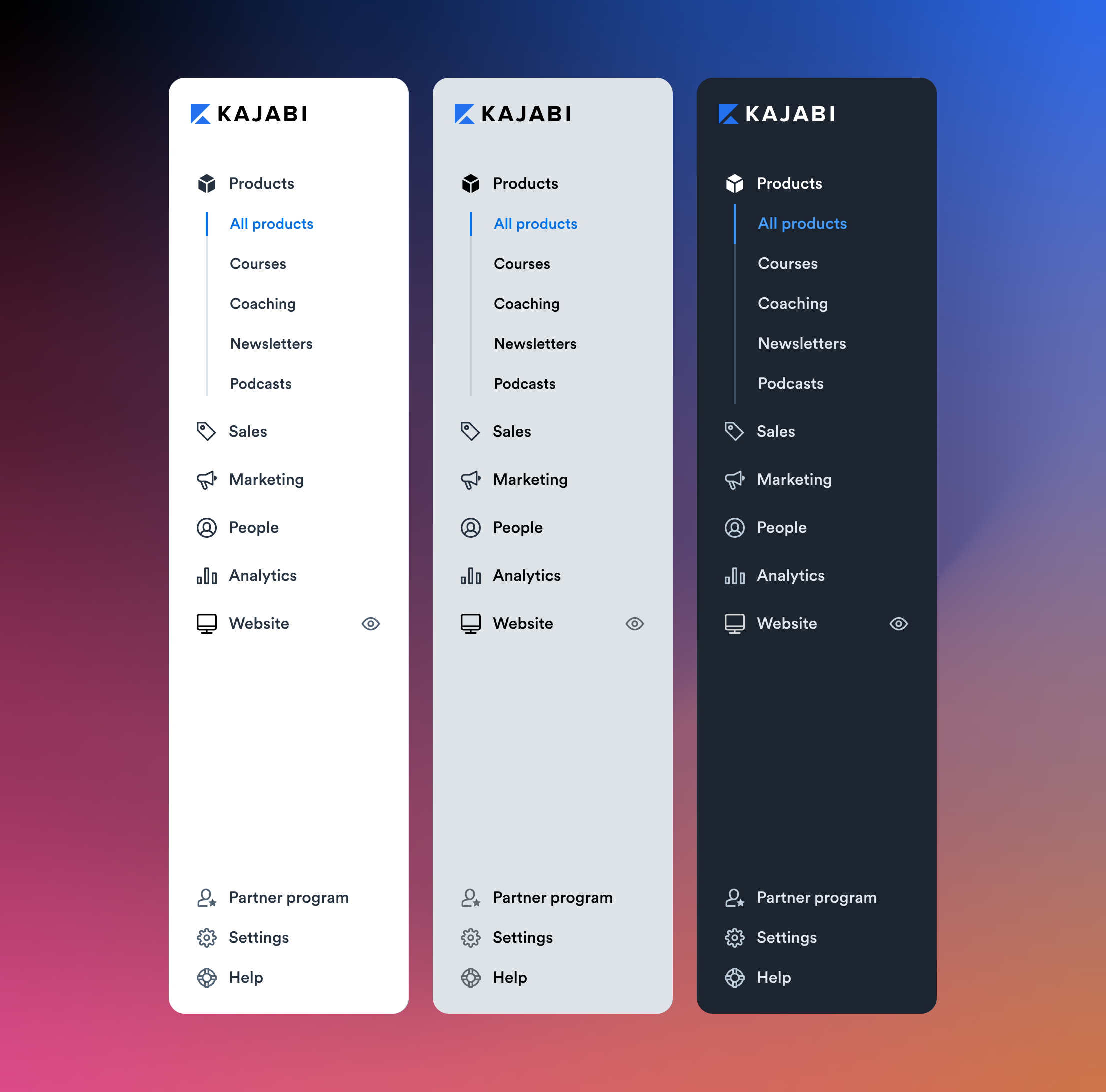 Kajabi global nav exploration 01 menu navigation sidebar ui wayfinding