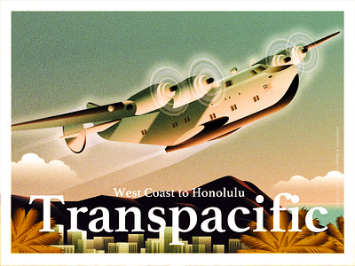 Transpacific - West Coast to Hawaii 1930s airplane art deco hawaii illustration transpacific vintage