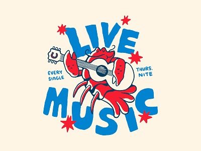 Crawdaddy's Live Music bar branding crawfish design graphic design illustration live music logo mascot restaurant seafood typography