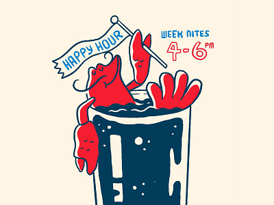 Crawdaddy's Happy Hour bar beer branding crawfish design graphic design happy hour illustration logo mascot restaurant seafood typography
