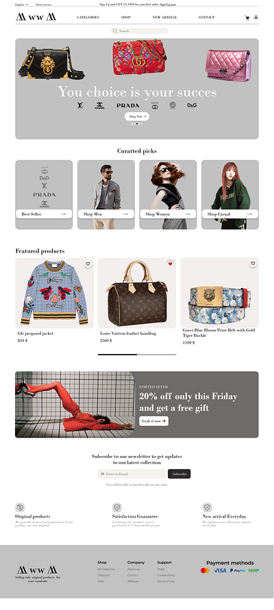 Website selling branded items bags branding cloth creative design figma site ui ux website