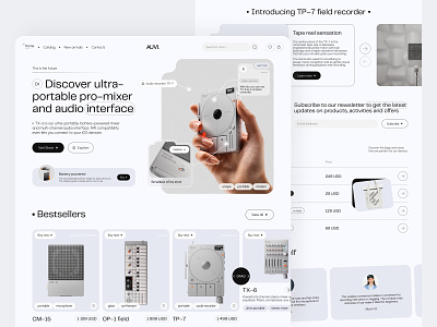 AUVI - Portable Audio Recorder audio controller audio recorder data device ecommerce landing page minimal online store portable device product design product website remote controller shop shopify shopping cart ui ux web webdesign wireless woocommerce
