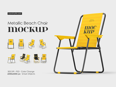 Metallic Beach Chair Mockup Set beach chair branding chair coast design folding folding chair metallic mockup mockups ocean sea summer travel vacation