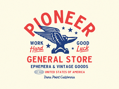 Pioneer General Store americana anvil apparel branding california dana point ephemera general store illustration logo typography vintage wings