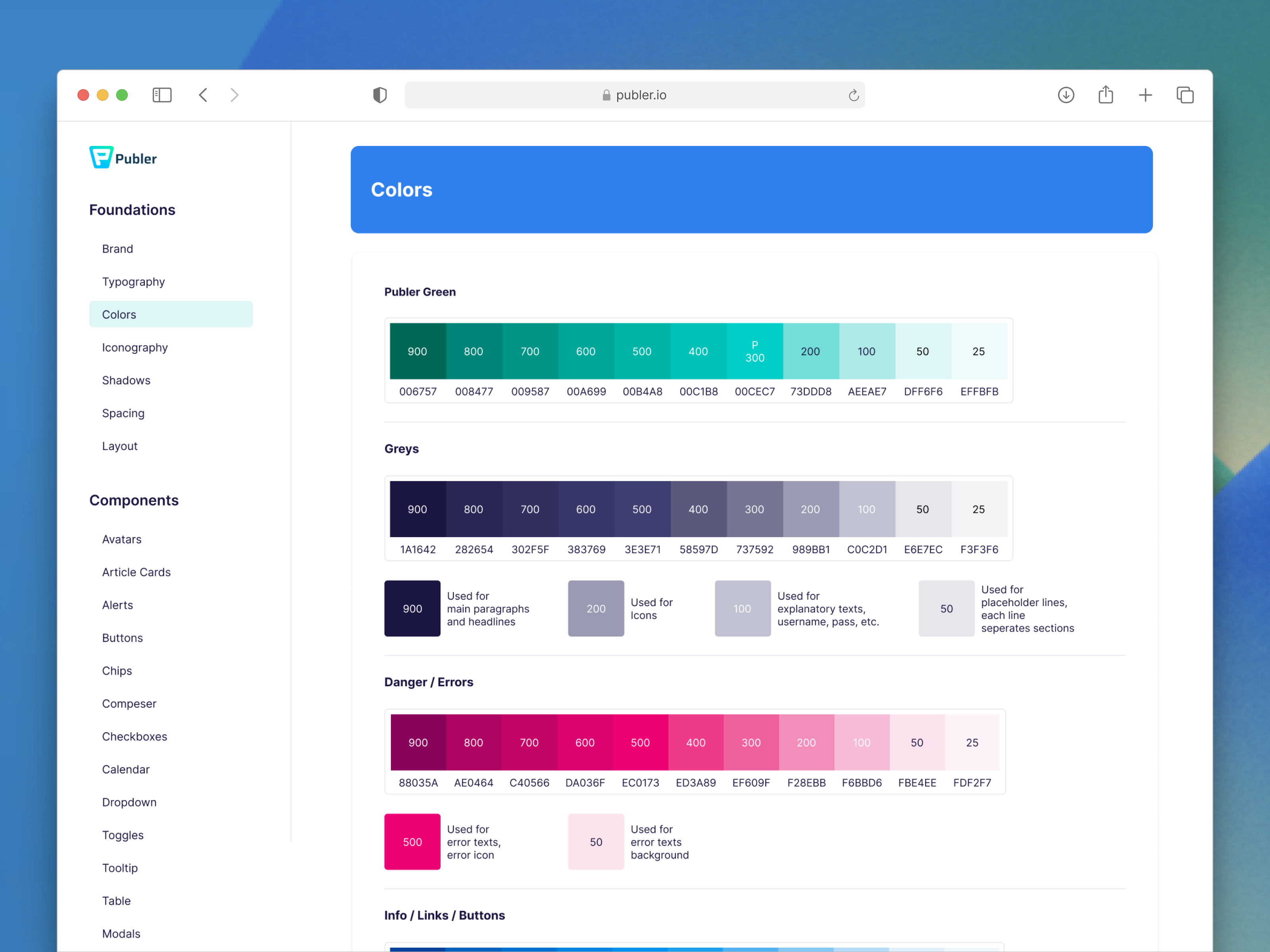 Colors in Design System alert brand colography color color system colors colour desing system error green grey notification palette picker pink publer red shades warning
