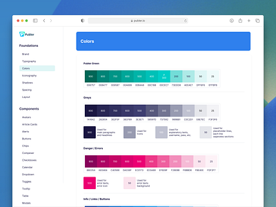 Colors in Design System alert brand colography color color system colors colour desing system error green grey notification palette picker pink publer red shades warning