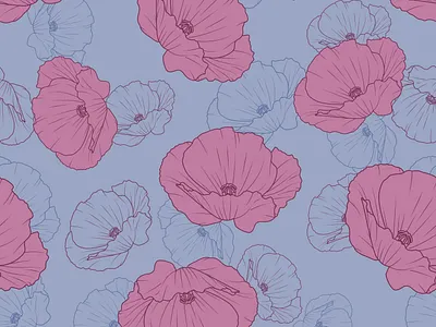 Wildflowers - poppy seamless vector pattern blue bouquet decoration decorative paper fashion field flat gift wrap graphic design illustration outline pattern pink poppy seamless background vector wildflower