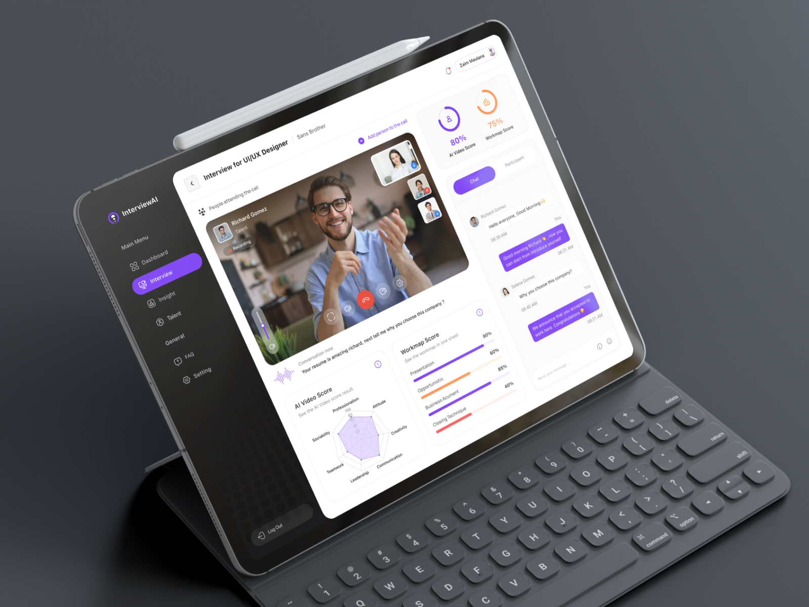 InterviewAI - AI Interview Dashboard ai ai interview ai video conference ai video meeting ai video score chatgpt dashboard hire hiring platform hr human ai interview job platform machine learning predictive analytic recruiting saas talent video call workmap