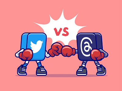 Threads Hype😱🫣📱👥 application boxing connection cute elon musk fight foot icon illustration instagram logo mascot people rival social media threads twitter versus