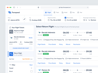 Flight Booking Website - Transpeed by Andika Tata 🌱 for Caraka on Dribbble