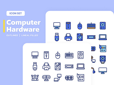 Computer Hardware Icon Set app computer filled hardware icon multimedia outlined presentation ui web