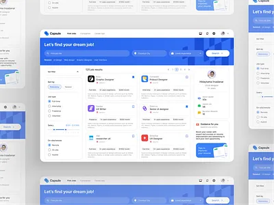 Capsule - Job Finder Dashboard blue compact design dashboard desktop finder job job portal minimalist product design slab!dsgn slabdsgn ui user interface ux ux dashboard work work finder