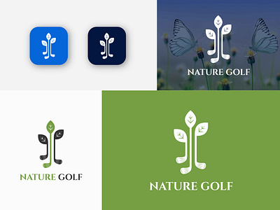 Nature Golf logo design. Golf stick with leaf logo design app apps logo branding design golf golf stick golfer gradient logo graphic design illustration leaf logo logo design nature ui