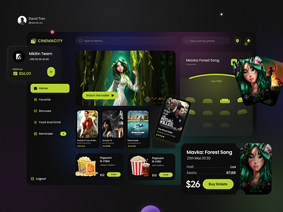 Copy work: Cinema Dashboard Design branding design graphic design illustration ui uidesign uiuxdesign