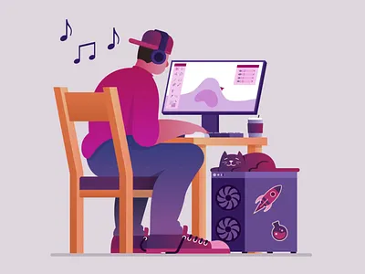 Working Desk Animated 2d animation animated animation cat design desk flat design flat illustration graphic design hero illustration ui vector working