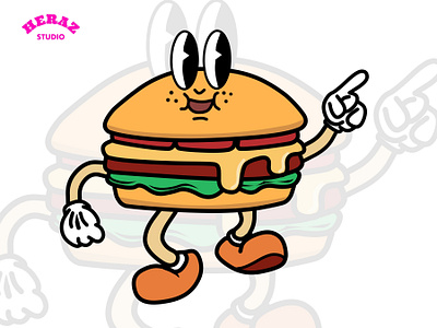 Vintage Mascot Burger Character Illustration burger burgermascot cartooncharacterblackandwhite illustration retrocartoonlogo vector vintage