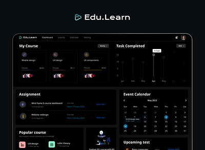 E-learning dashboard ( Edu.Learn ) branding courses creative design darkmode dashboard dashboard design dashboard ui design e learning e learning dashboard education app education logo interface logo minimal study app ui user experience ux web