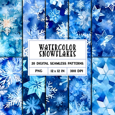 Watercolor Snowflake Patterns ice patterns seamless seasonal snow snowflakes winter