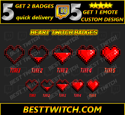 Red pixel heart bit & twitch sub badges for streamer ! BestTwitc best twitch badges branding design graphic design illustration logo motion graphics new badges sub badges ui