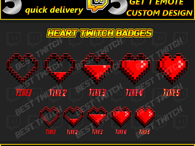 Hearts Sub Badges Twitch, Twitch Sub Badges, Twitch Bit Badges, Loyalt