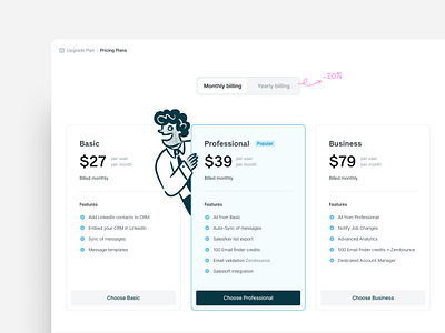 Pricing plans and billing settings — Surfe UI b2b business plan dashboard monthly billing payment method plans preferences pricing pricing cards pricing plan product design professional plan saas settings ui ui design user interface user interface design ux ux design