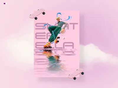 Skaterella - Water-esq reflection poster design animation build design designdrug flat illustration logo minimal pink theme poster poster design poster ui reflection skater girl skaterella ui ui design ux ux design water esq