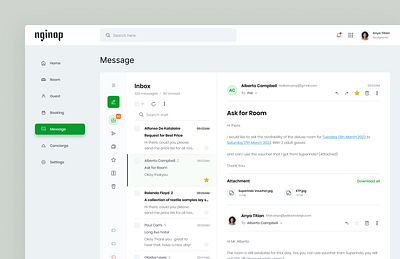 Nginap Hotel Management - Message Detail admin app booking clean dashboard design email hotel management minimal online saas travel ui ux
