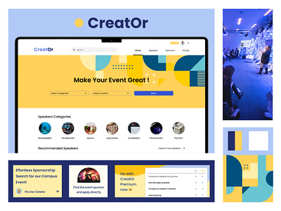 CreatOr: Sponsor and Speaker Finder blue branding career fund illustration logo school website