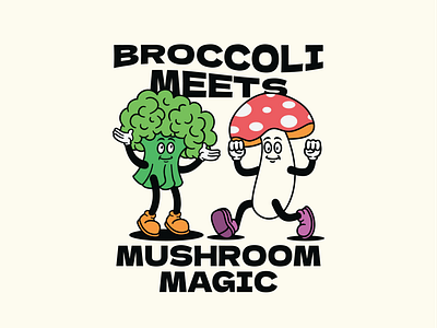 Broccoli Mushroom animation brand brand identity branding broccoli cartoon character classic design graphic design illustration mushroom old style retro vegetable vintage
