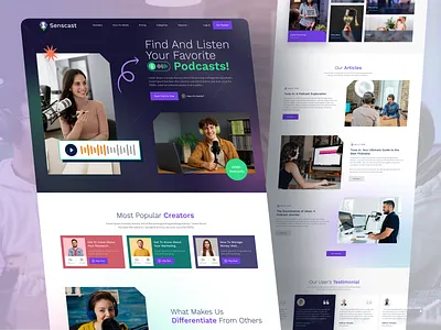 Senscast- Podcast Website Landing Page branding home page home page design landing pag podcast podcast landing page podcast platform podcast website podcasting psd template trendy design 2023 ui ui design uiux uiux design ux web design website website design website template