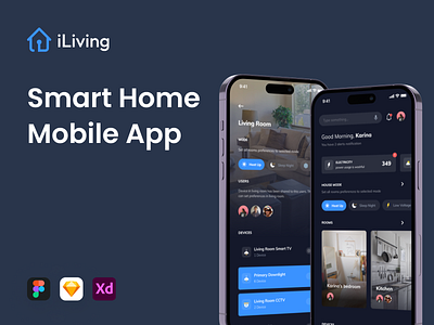 iLiving - Smart Home Mobile App air conditioner dark ui home humidity lamp living room mobile app smart smarthome ui ui kit ux