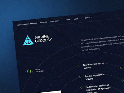 Website for the Marine Geodesy animation brand design branding design generative homepage identity logo design marine nimax ocean scroll sea web webdesign