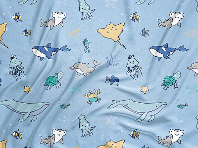 Ocean print animals cartoon clothes design kids ocean pajamas pattern print seamless textile vector whale