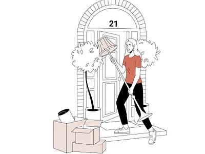 Unpacking boxes character design entrance flat girl graphic design home illustration lamp logo motion graphics unpacking vector