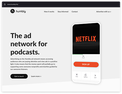Humbly Marketing Site · Advertise with us advertising colors humbly marketing podcasts ui ux