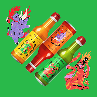 Fiery Friends! - Hot Sauce Packaging Design branding characters graphic design graphics hot sauce illustration packaging design