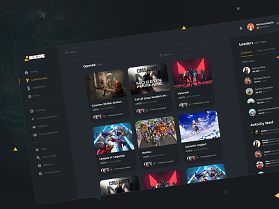RKDE: Leaderboards page 2d branding clean crypto dark and yellow darktheme dashboard gamedesign gamers gaming illustration interface leaderboard p2e player profile sidebar ui ux web