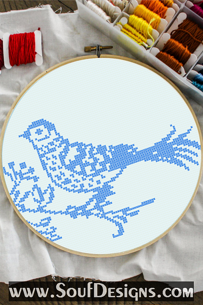 Blue Bird on a Branch Embroidery Cross Stitch Pattern embroidery