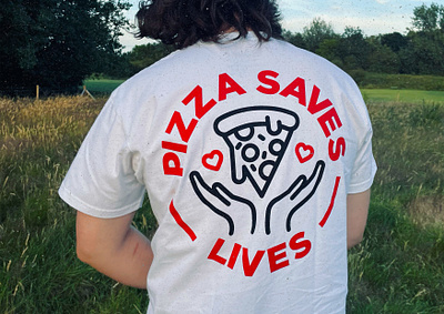 Pizza Saves Lives 🍕❤️ apparel badge badge design bold branding clothing creative design fashion icon illustration logo logo design model nature pizza pizza badge pizza character typography whoclothing