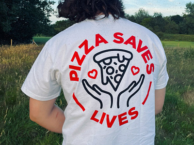 Pizza Saves Lives 🍕❤️ apparel badge badge design bold branding clothing creative design fashion icon illustration logo logo design model nature pizza pizza badge pizza character typography whoclothing