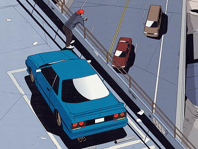 Nissan Skyline GTS-R R31 for Popeye Magazine car highway illustration japan magazine man nissan skyline