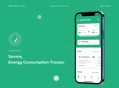 Savme , energy consumption tracker app design case study energy app green