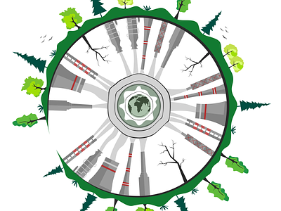 Air pollution air creative design disaster ecology environment gray green nature pollution protection smoke trees vector illustration