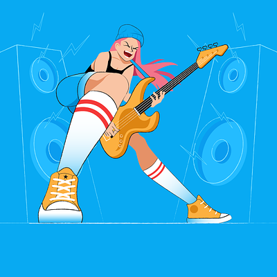 Female electric guitarist 2d animation design female flat gif guitar illustration motion motion graphic