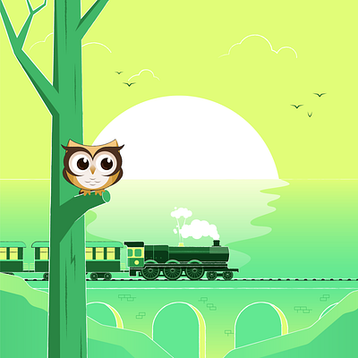 Owls, trains and sunsets 2d alphabet animation design flat gif illustration motion motion graphic owl train